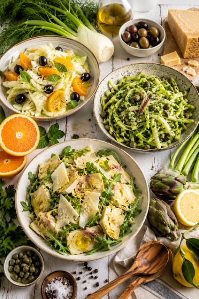Sałatki włoskie /di Finocchi e Arance , Puntarelle , Carciofi